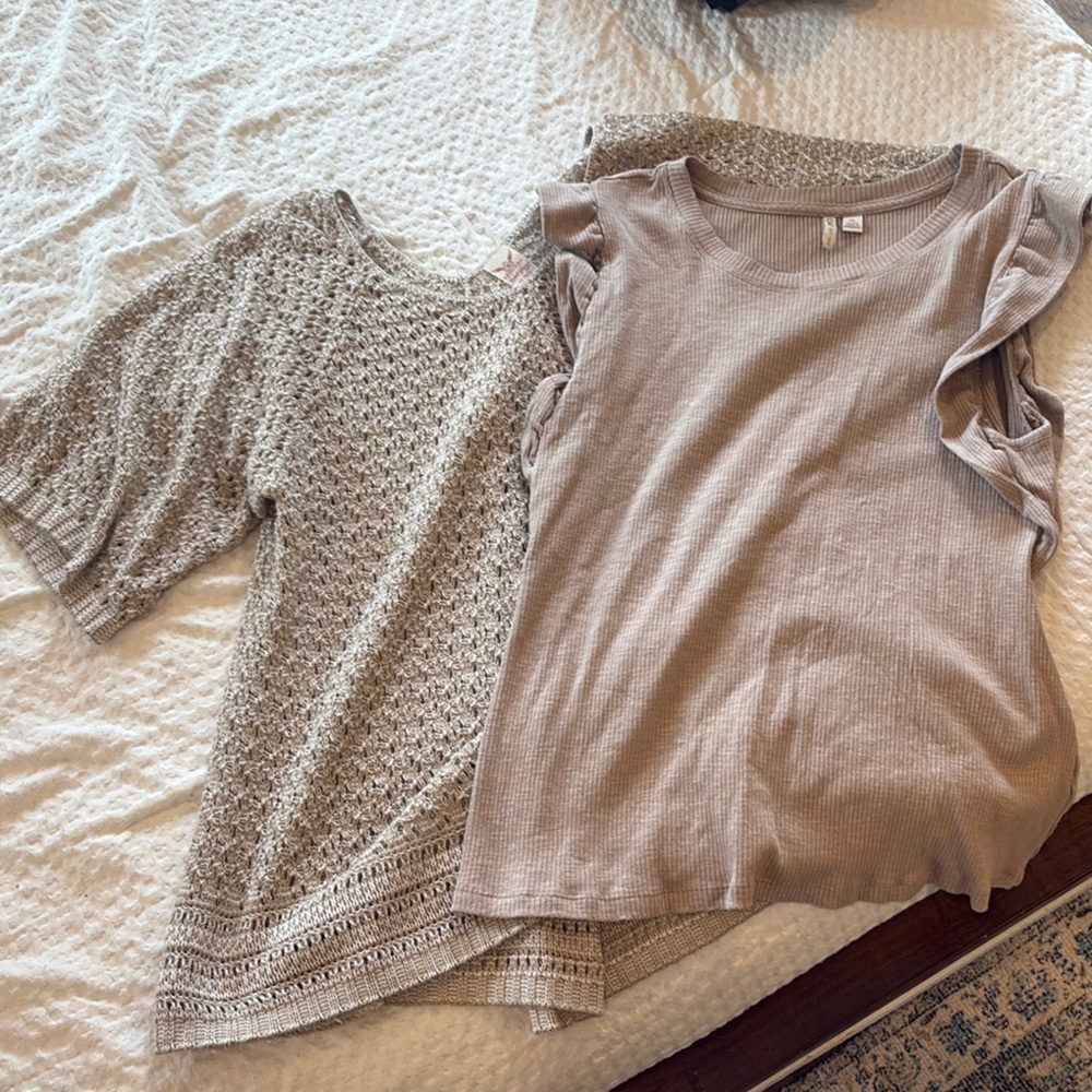 Beige Knit and Ribbed Tops